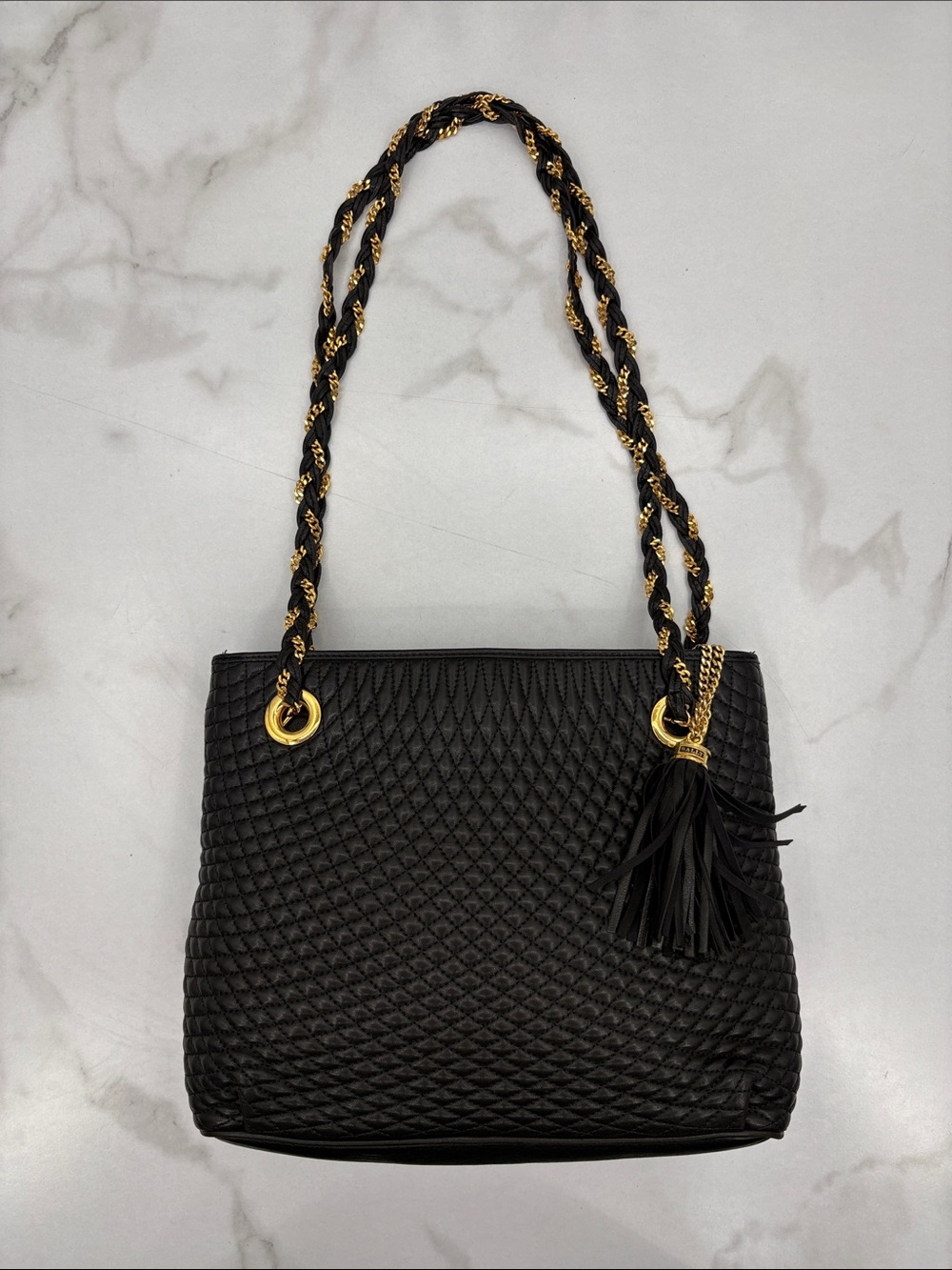Vintage Bally Black Quilted Leather Shoulder Bag with Gold Chain Straps - Picture 3 of 8
